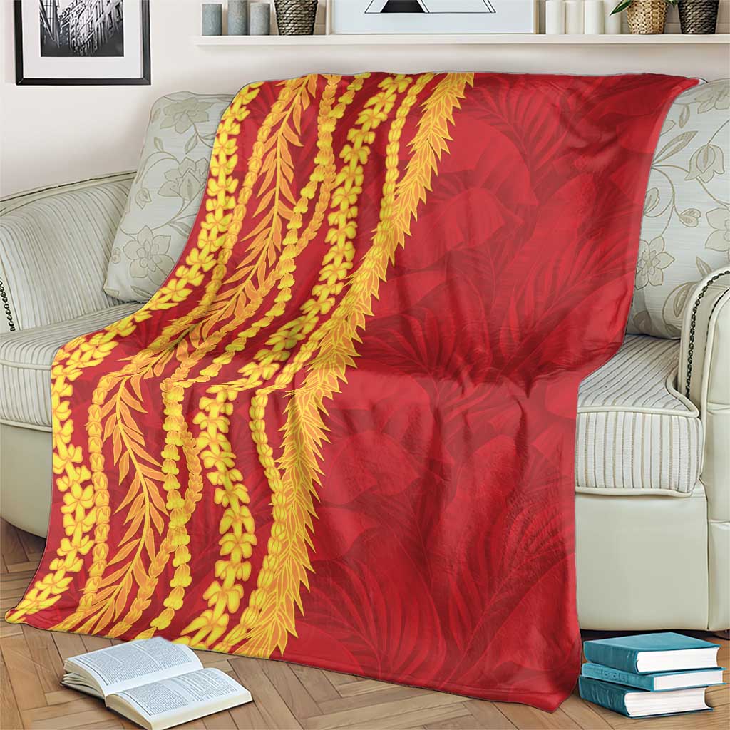 Hawaii Prince Kuhio Blanket Red Hawaiian Lau Maia With Leis LT05 - Polynesian Pride