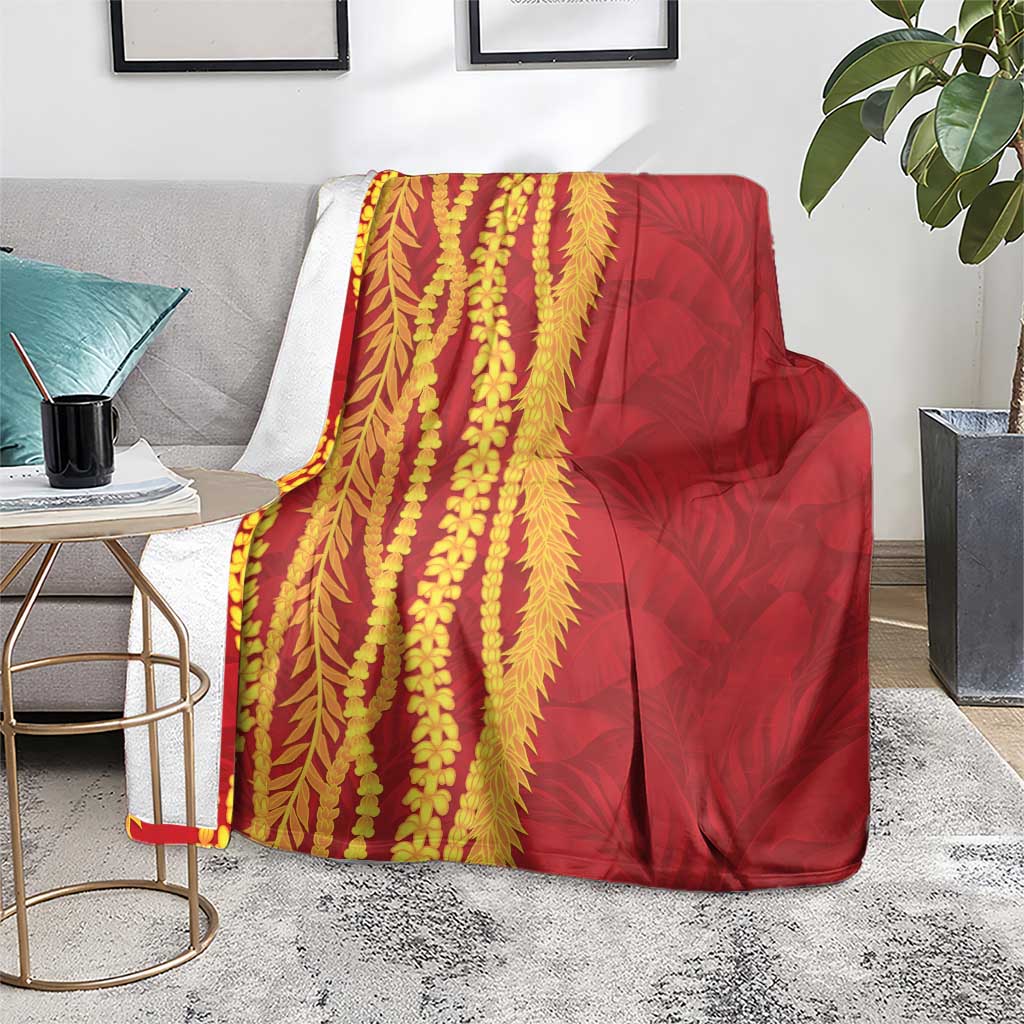 Hawaii Prince Kuhio Blanket Red Hawaiian Lau Maia With Leis LT05 - Polynesian Pride