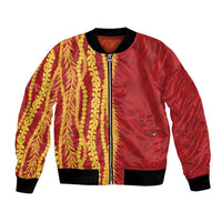 Hawaii Prince Kuhio Bomber Jacket Red Hawaiian Lau Maia With Leis LT05 Unisex Red - Polynesian Pride