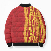 Hawaii Prince Kuhio Bomber Puffer Jacket Red Hawaiian Lau Maia With Leis LT05 - Polynesian Pride
