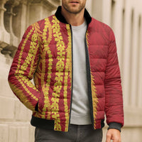 Hawaii Prince Kuhio Bomber Puffer Jacket Red Hawaiian Lau Maia With Leis LT05 - Polynesian Pride