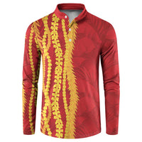Hawaii Prince Kuhio Button Sweatshirt Red Hawaiian Lau Maia With Leis LT05 Red - Polynesian Pride