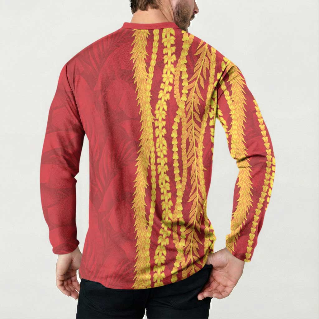 Hawaii Prince Kuhio Button Sweatshirt Red Hawaiian Lau Maia With Leis LT05 - Polynesian Pride