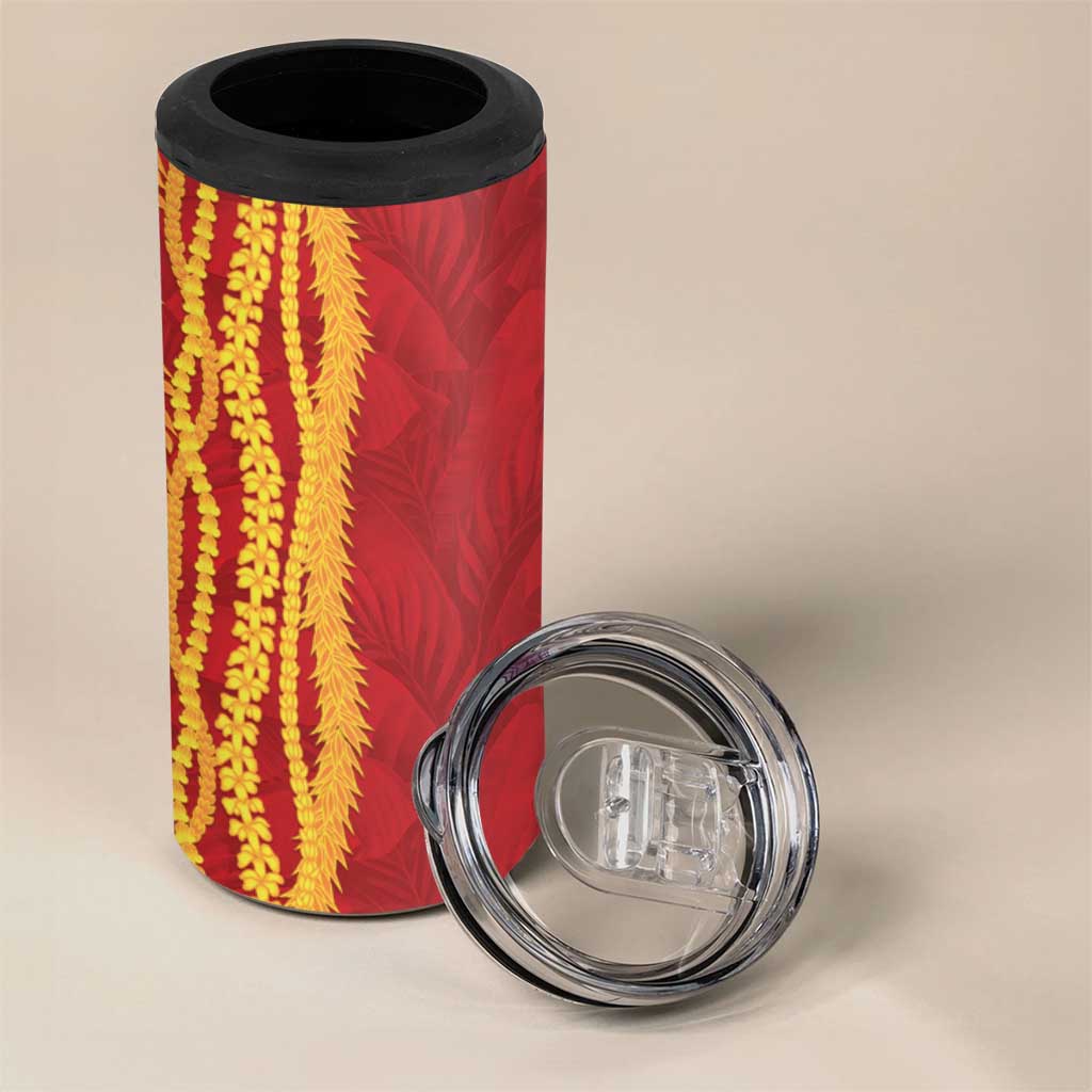 Hawaii Prince Kuhio 4 in 1 Can Cooler Tumbler Red Hawaiian Lau Maia With Leis LT05 - Polynesian Pride