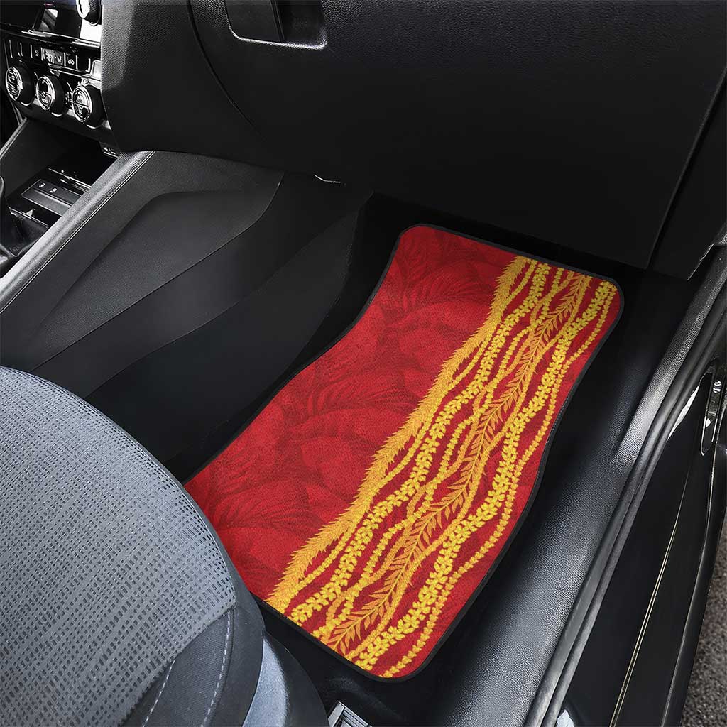 Hawaii Prince Kuhio Car Mats Red Hawaiian Lau Maia With Leis LT05 - Polynesian Pride