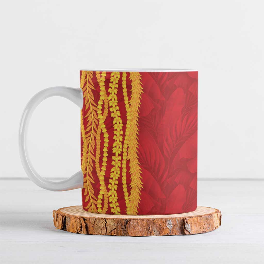 Hawaii Prince Kuhio Ceramic Mug Red Hawaiian Lau Maia With Leis LT05 Red - Polynesian Pride
