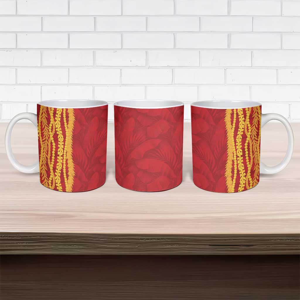 Hawaii Prince Kuhio Ceramic Mug Red Hawaiian Lau Maia With Leis LT05 - Polynesian Pride
