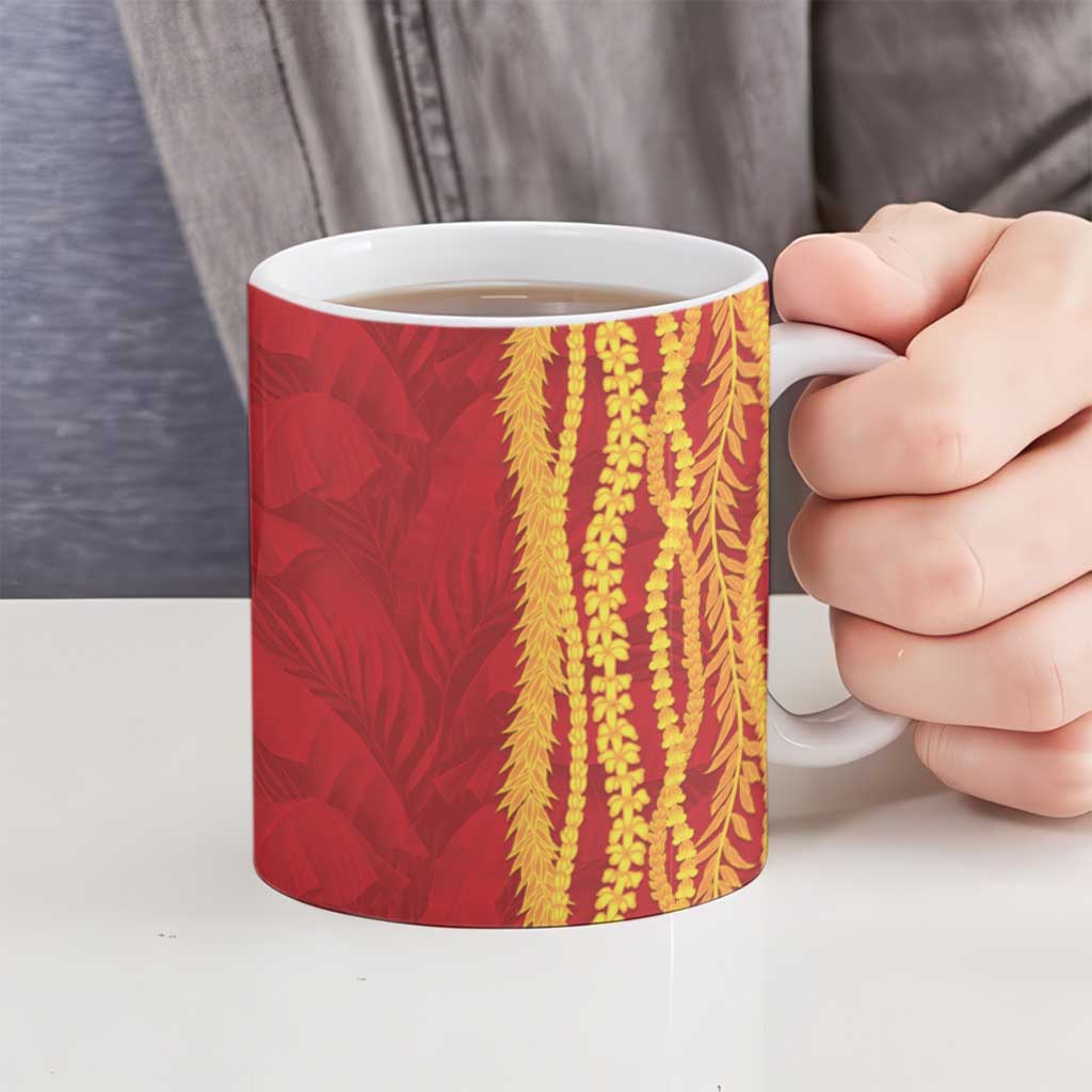 Hawaii Prince Kuhio Ceramic Mug Red Hawaiian Lau Maia With Leis LT05 - Polynesian Pride