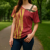 Hawaii Prince Kuhio Cross Shoulder Shirt Red Hawaiian Lau Maia With Leis LT05 - Polynesian Pride
