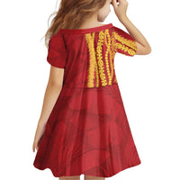 Hawaii Prince Kuhio Family Matching Off The Shoulder Long Sleeve Dress and Hawaiian Shirt Red Hawaiian Lau Maia With Leis