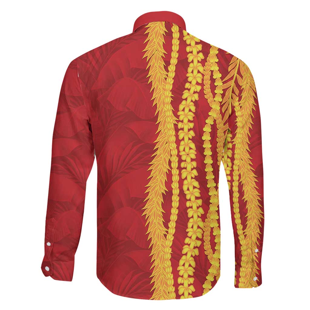 Hawaii Prince Kuhio Family Matching Off The Shoulder Long Sleeve Dress and Hawaiian Shirt Red Hawaiian Lau Maia With Leis