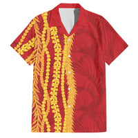 Hawaii Prince Kuhio Family Matching Off Shoulder Short Dress and Hawaiian Shirt Red Hawaiian Lau Maia With Leis