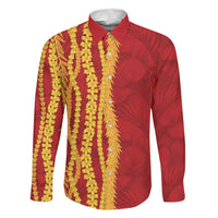 Hawaii Prince Kuhio Family Matching Short Sleeve Bodycon Dress and Hawaiian Shirt Red Hawaiian Lau Maia With Leis
