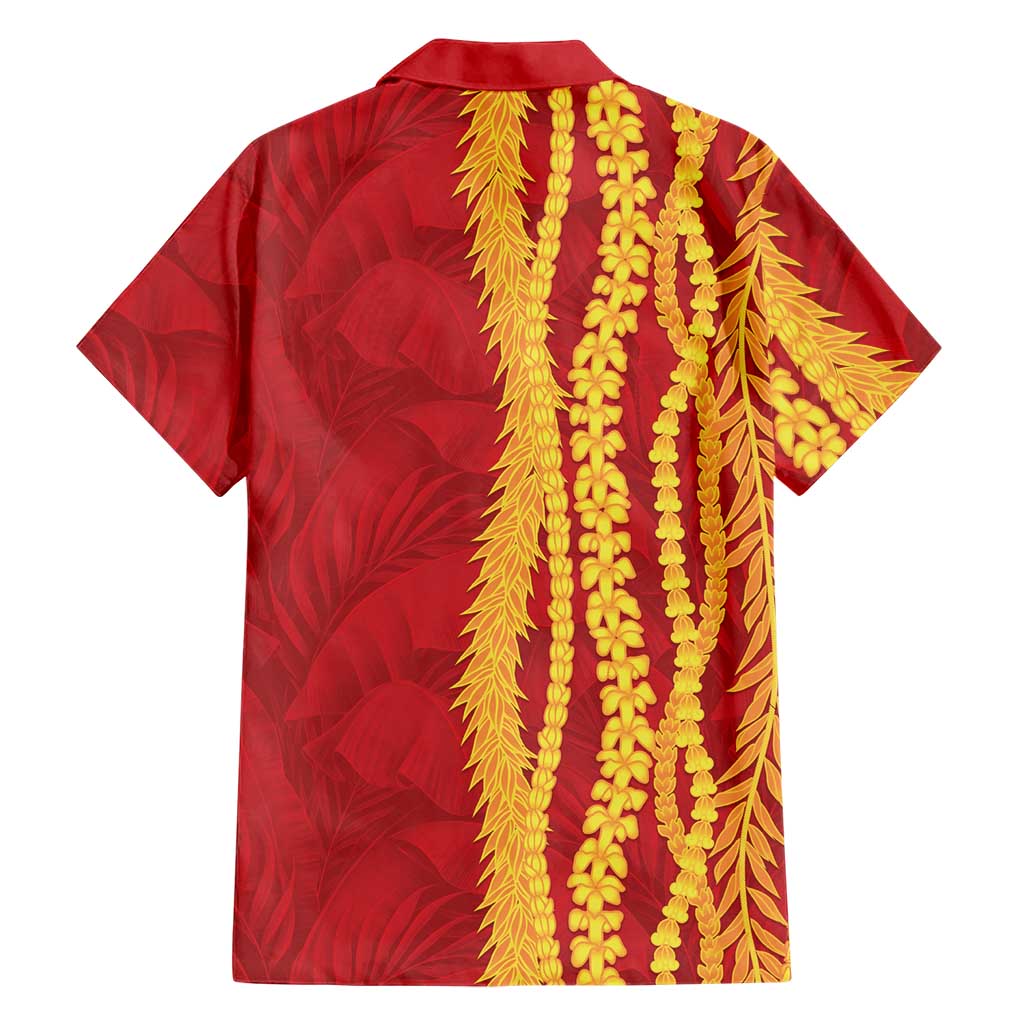 Hawaii Prince Kuhio Family Matching Tank Maxi Dress and Hawaiian Shirt Red Hawaiian Lau Maia With Leis