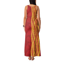 Hawaii Prince Kuhio Family Matching Tank Maxi Dress and Hawaiian Shirt Red Hawaiian Lau Maia With Leis