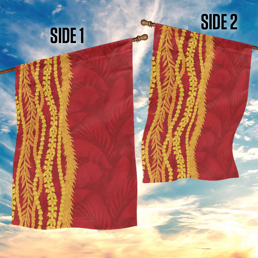 Hawaii Prince Kuhio Garden Flag Red Hawaiian Lau Maia With Leis LT05 - Polynesian Pride