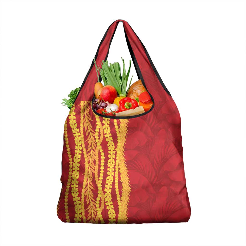 Hawaii Prince Kuhio Grocery Bag Red Hawaiian Lau Maia With Leis LT05 1-pack One Size Red - Polynesian Pride