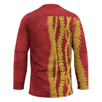 Hawaii Prince Kuhio Hockey Jersey Red Hawaiian Lau Maia With Leis LT05 - Polynesian Pride