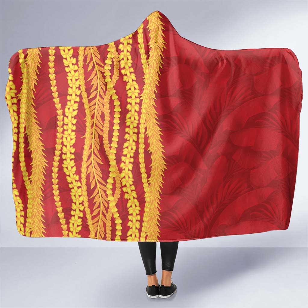 Hawaii Prince Kuhio Hooded Blanket Red Hawaiian Lau Maia With Leis LT05 One Size Red - Polynesian Pride