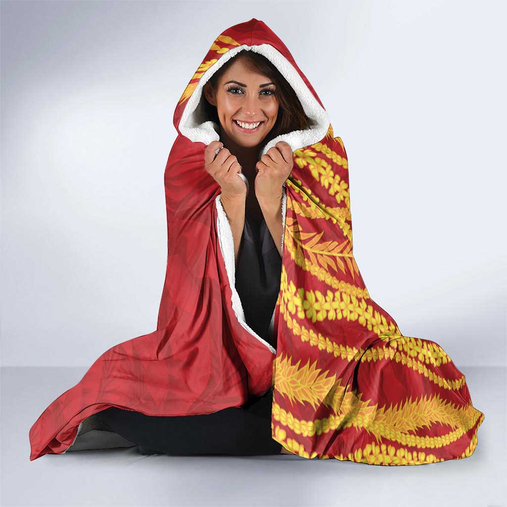 Hawaii Prince Kuhio Hooded Blanket Red Hawaiian Lau Maia With Leis LT05 - Polynesian Pride
