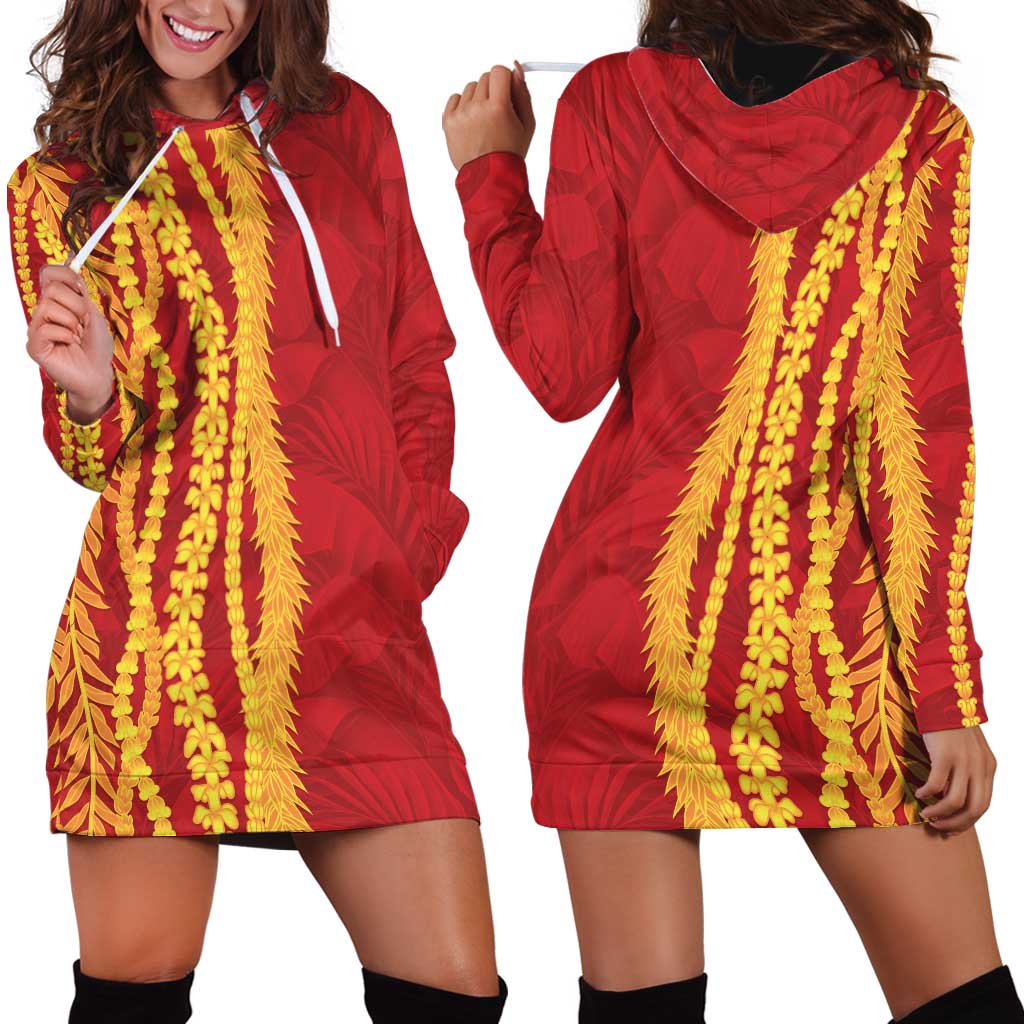 Hawaii Prince Kuhio Hoodie Dress Red Hawaiian Lau Maia With Leis LT05 - Polynesian Pride