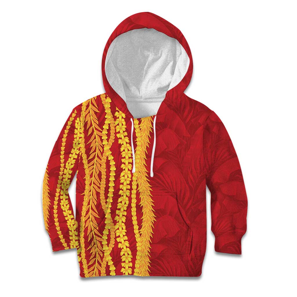 Hawaii Prince Kuhio Kid Hoodie Red Hawaiian Lau Maia With Leis LT05 Hoodie Red - Polynesian Pride