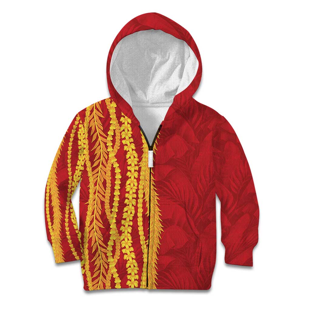Hawaii Prince Kuhio Kid Hoodie Red Hawaiian Lau Maia With Leis LT05 Zip Hoodie Red - Polynesian Pride