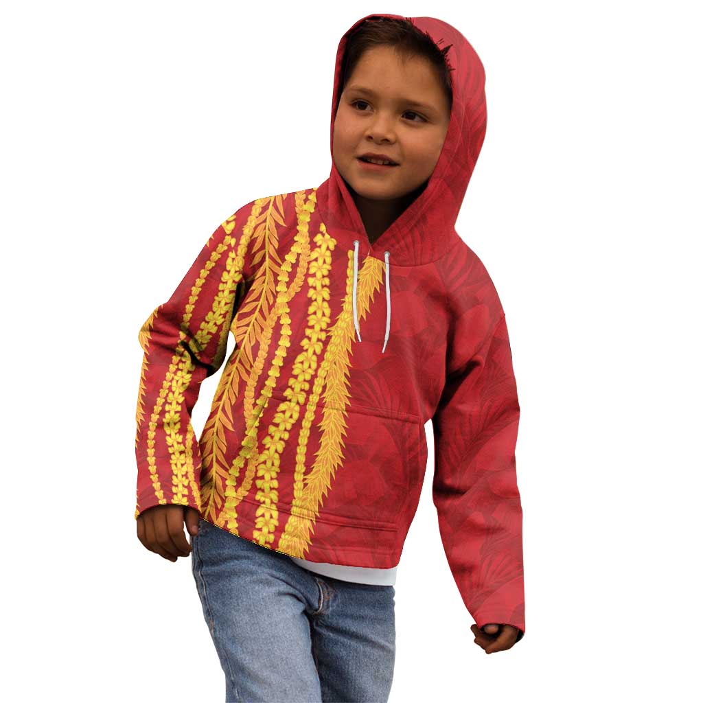 Hawaii Prince Kuhio Kid Hoodie Red Hawaiian Lau Maia With Leis LT05 - Polynesian Pride