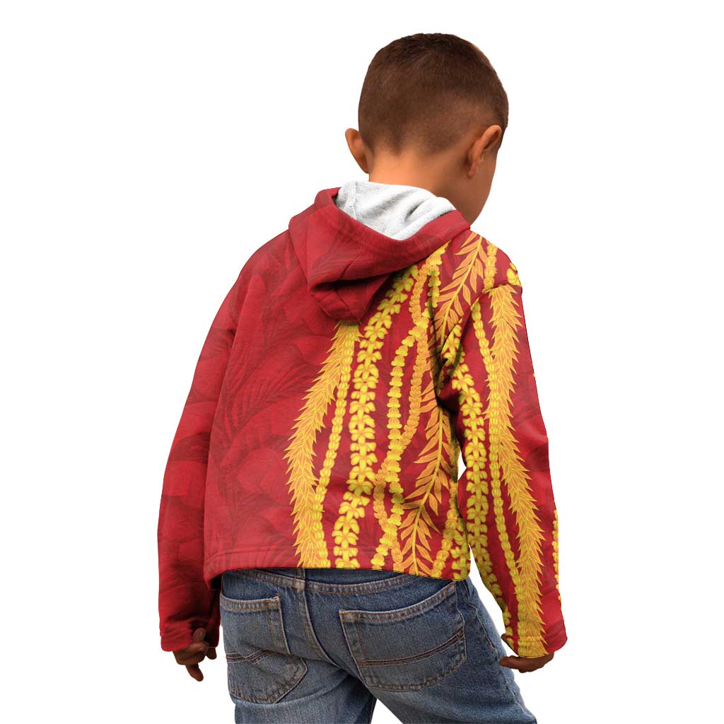 Hawaii Prince Kuhio Kid Hoodie Red Hawaiian Lau Maia With Leis LT05 - Polynesian Pride