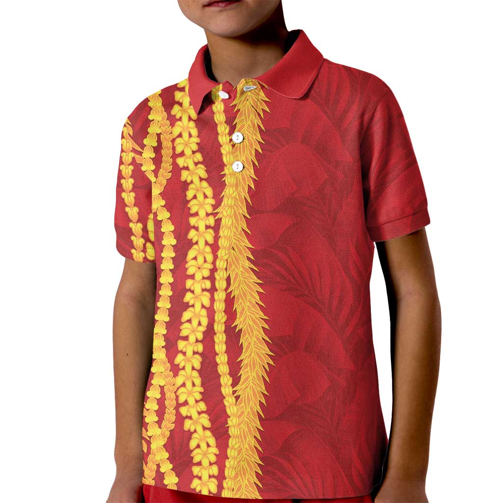 Hawaii Prince Kuhio Kid Polo Shirt Red Hawaiian Lau Maia With Leis LT05 Kid Red - Polynesian Pride