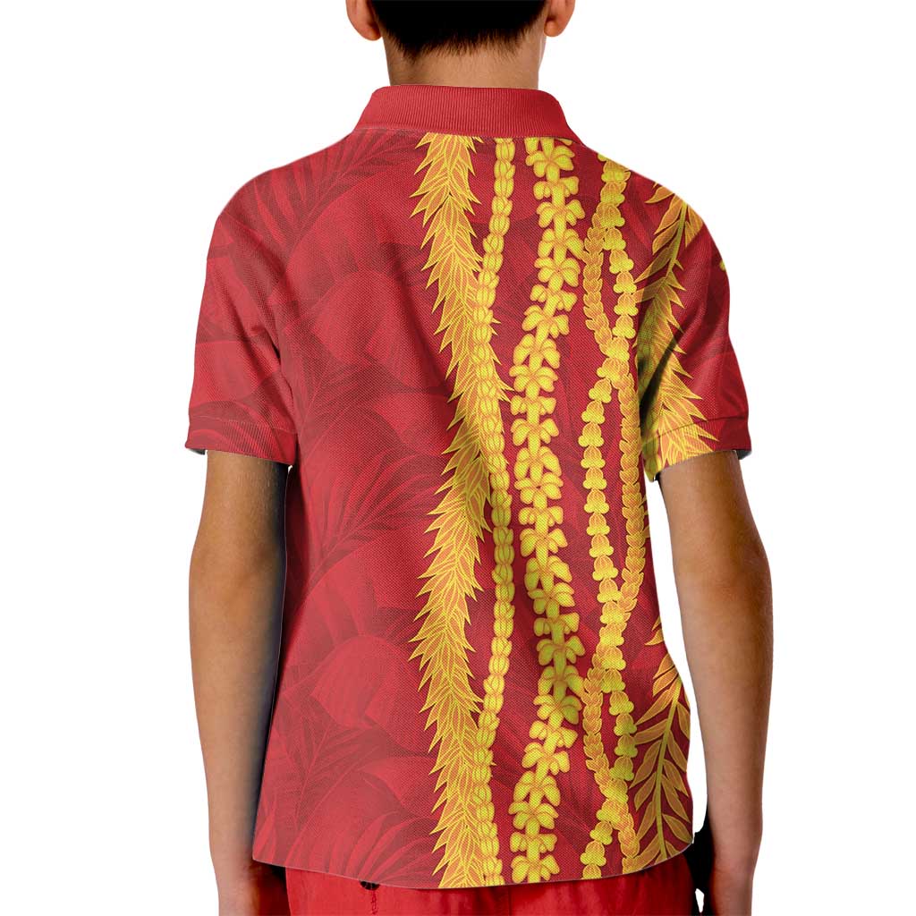 Hawaii Prince Kuhio Kid Polo Shirt Red Hawaiian Lau Maia With Leis LT05 - Polynesian Pride