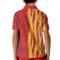 Hawaii Prince Kuhio Kid Polo Shirt Red Hawaiian Lau Maia With Leis LT05 - Polynesian Pride