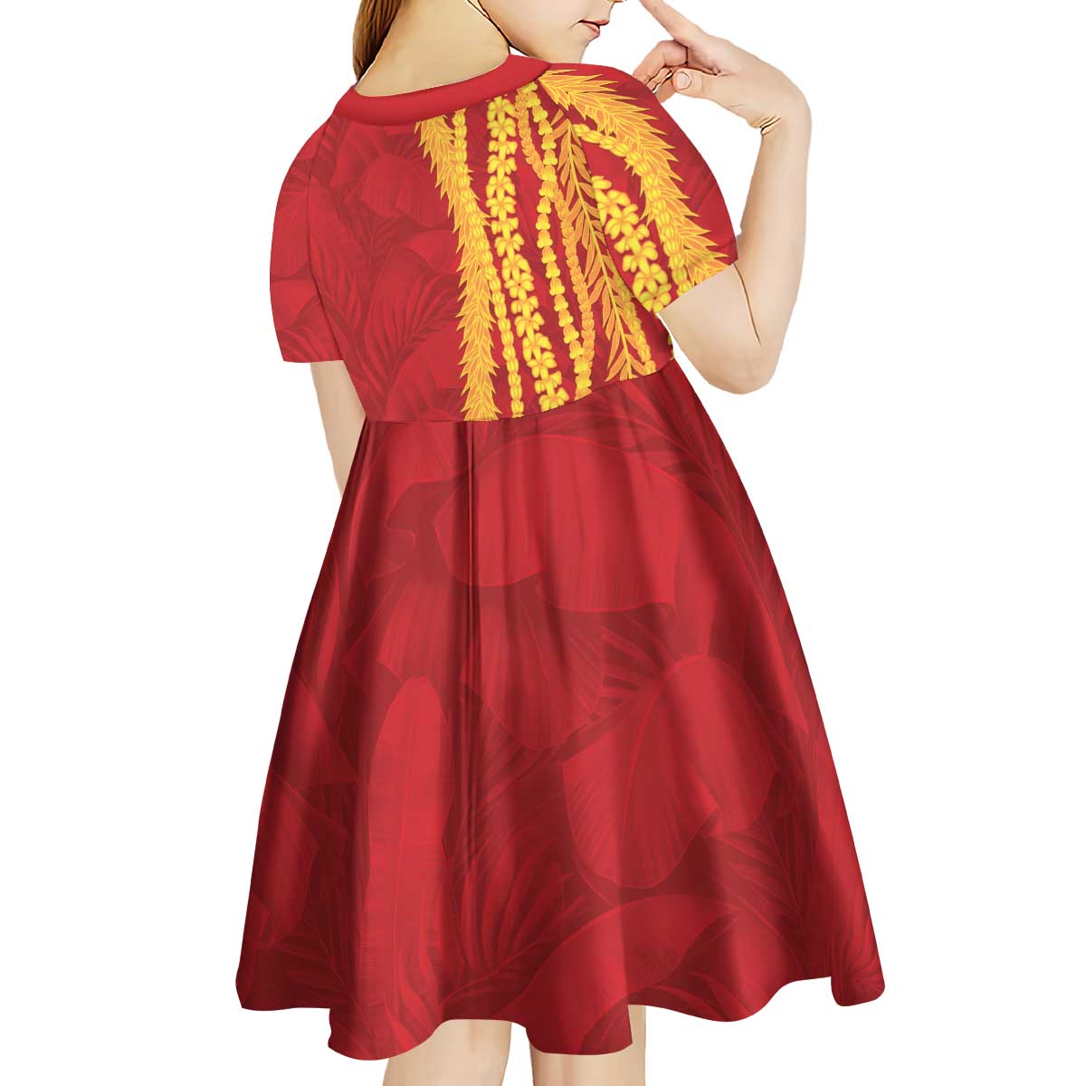 Hawaii Prince Kuhio Kid Short Sleeve Dress Red Hawaiian Lau Maia With Leis LT05 - Polynesian Pride
