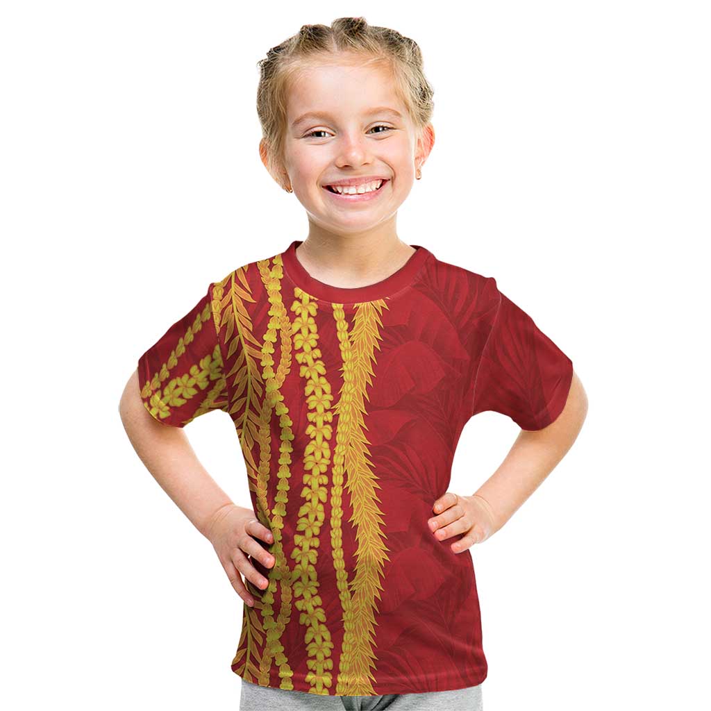 Hawaii Prince Kuhio Kid T Shirt Red Hawaiian Lau Maia With Leis LT05 Red - Polynesian Pride