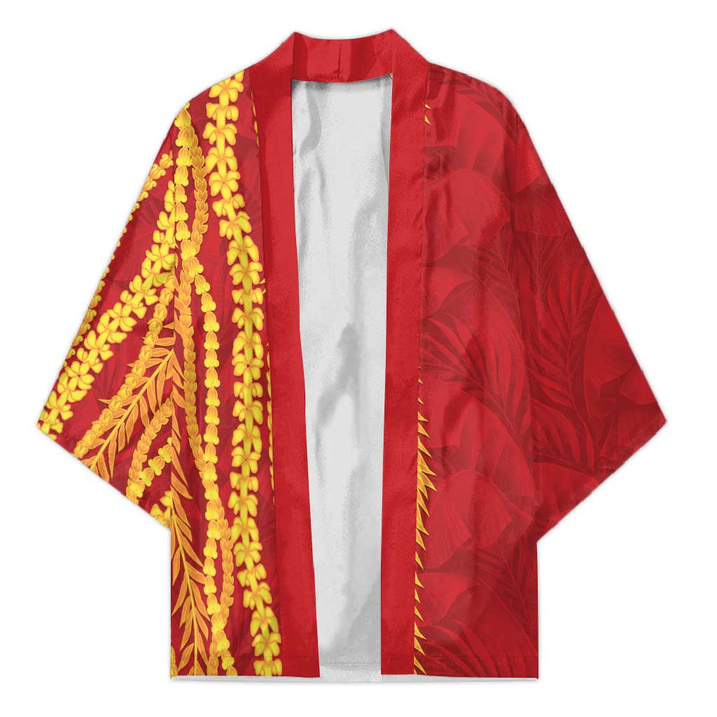 Hawaii Prince Kuhio Kimono Red Hawaiian Lau Maia With Leis