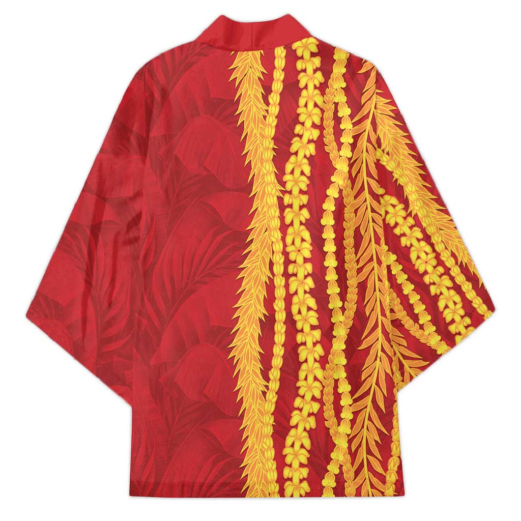 Hawaii Prince Kuhio Kimono Red Hawaiian Lau Maia With Leis