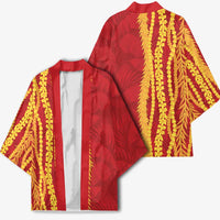 Hawaii Prince Kuhio Kimono Red Hawaiian Lau Maia With Leis