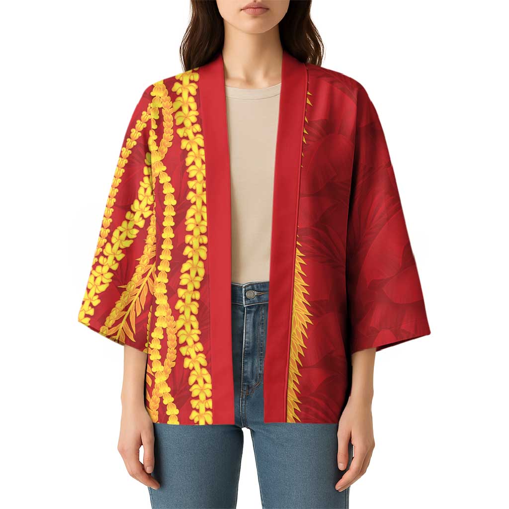 Hawaii Prince Kuhio Kimono Red Hawaiian Lau Maia With Leis