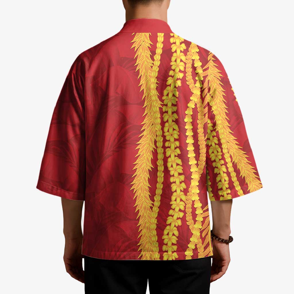 Hawaii Prince Kuhio Kimono Red Hawaiian Lau Maia With Leis