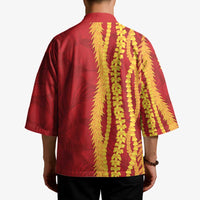 Hawaii Prince Kuhio Kimono Red Hawaiian Lau Maia With Leis