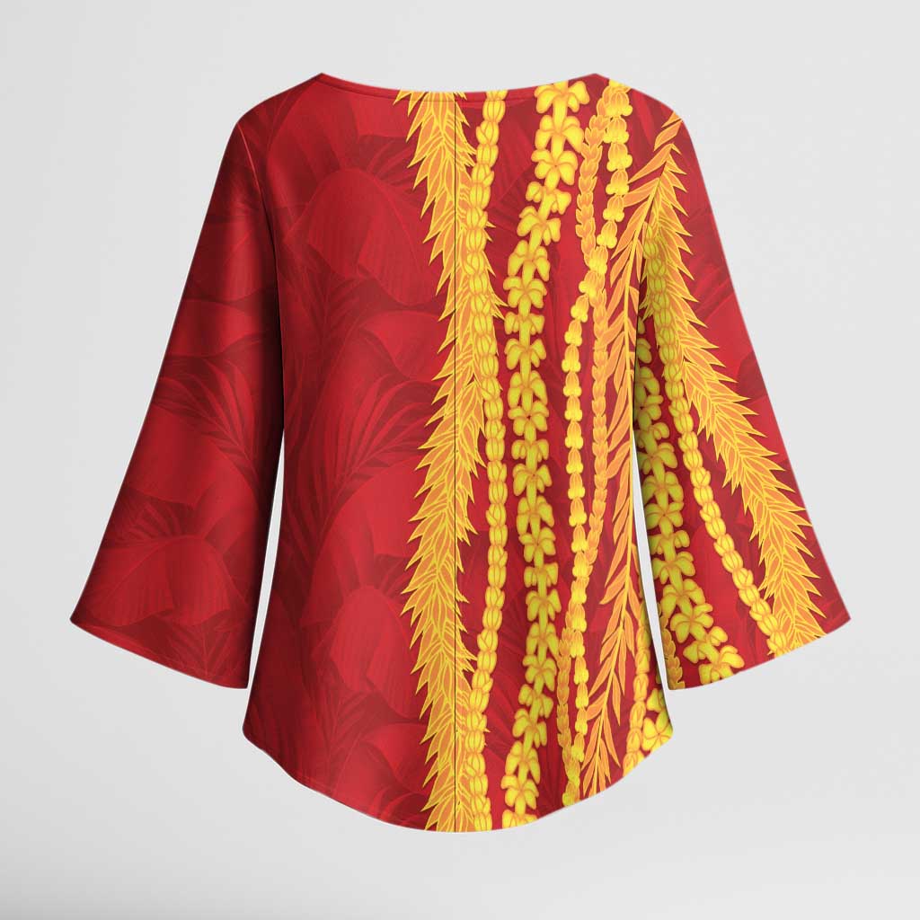 Hawaii Prince Kuhio Kimono Sleeve Blouse Red Hawaiian Lau Maia With Leis LT05 - Polynesian Pride
