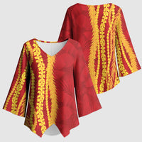 Hawaii Prince Kuhio Kimono Sleeve Blouse Red Hawaiian Lau Maia With Leis LT05 - Polynesian Pride