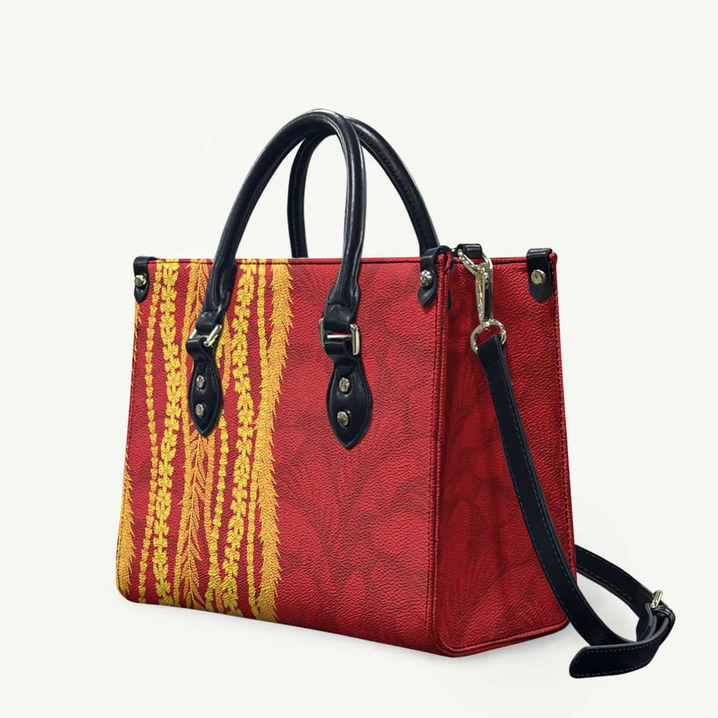 Hawaii Prince Kuhio Leather Bag Red Hawaiian Lau Maia With Leis LT05 Red - Polynesian Pride