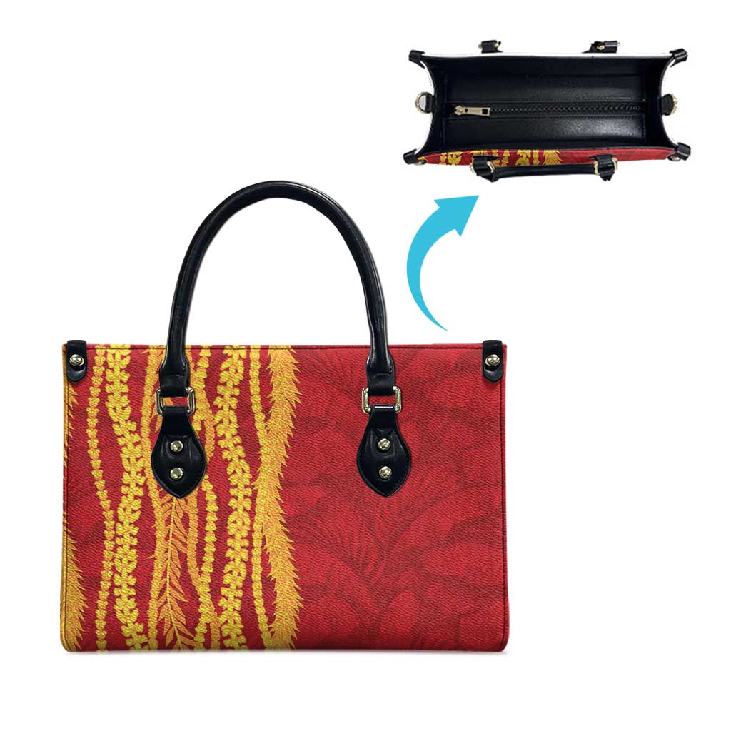 Hawaii Prince Kuhio Leather Bag Red Hawaiian Lau Maia With Leis LT05 - Polynesian Pride