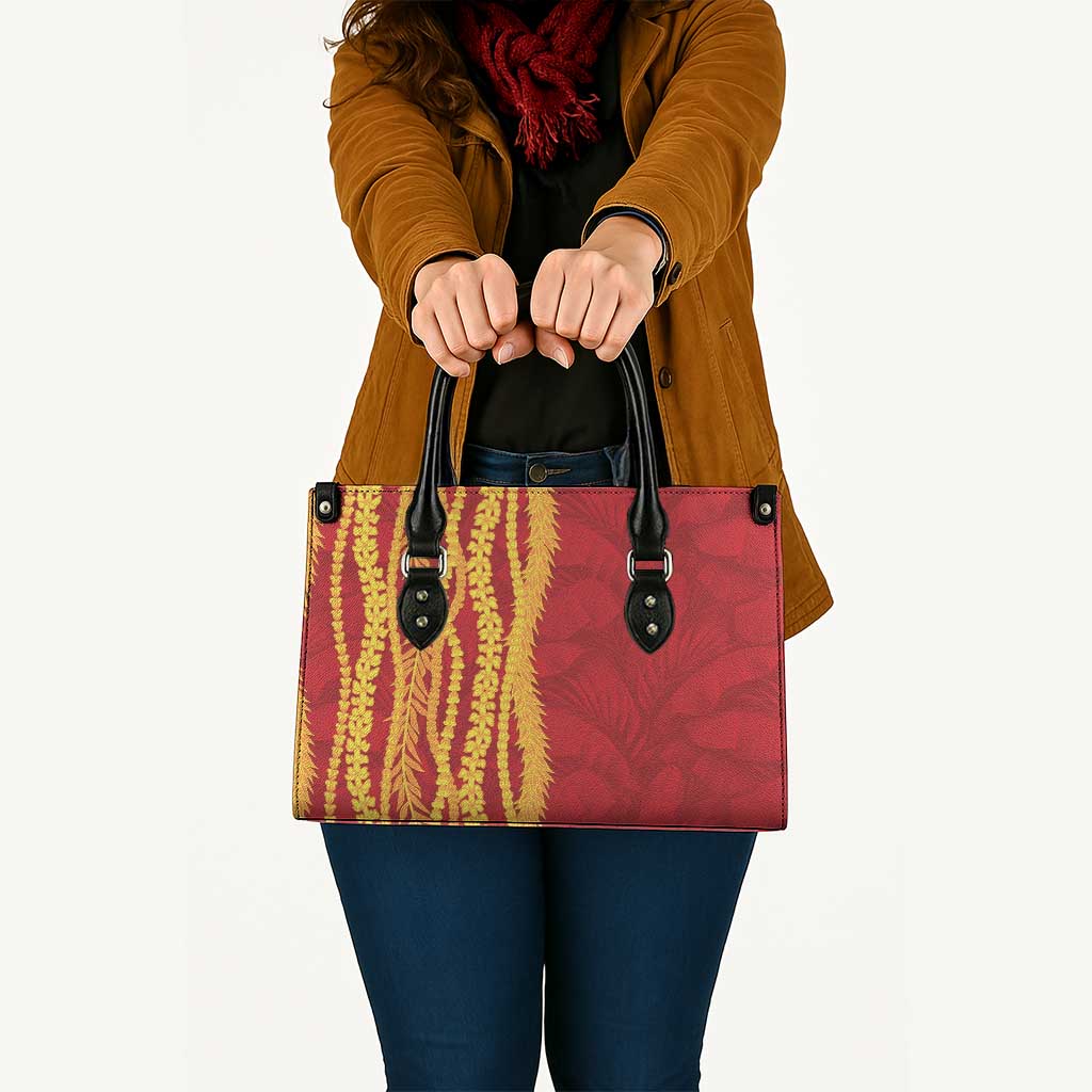 Hawaii Prince Kuhio Leather Bag Red Hawaiian Lau Maia With Leis LT05 - Polynesian Pride