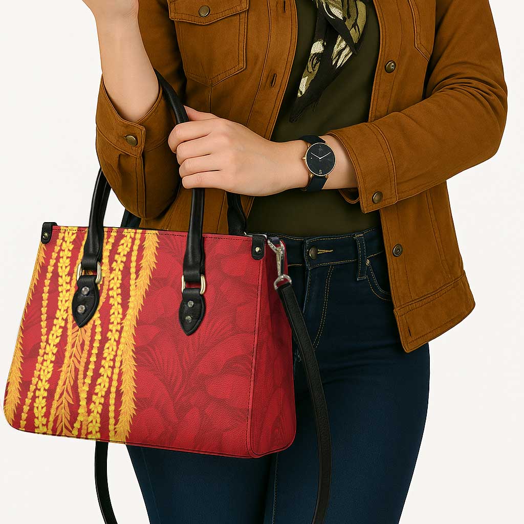 Hawaii Prince Kuhio Leather Bag Red Hawaiian Lau Maia With Leis LT05 - Polynesian Pride