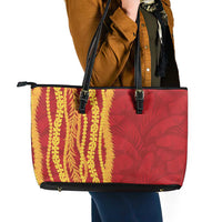 Hawaii Prince Kuhio Leather Tote Bag Red Hawaiian Lau Maia With Leis LT05 - Polynesian Pride