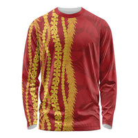 Hawaii Prince Kuhio Long Sleeve Shirt Red Hawaiian Lau Maia With Leis LT05 Unisex Red - Polynesian Pride