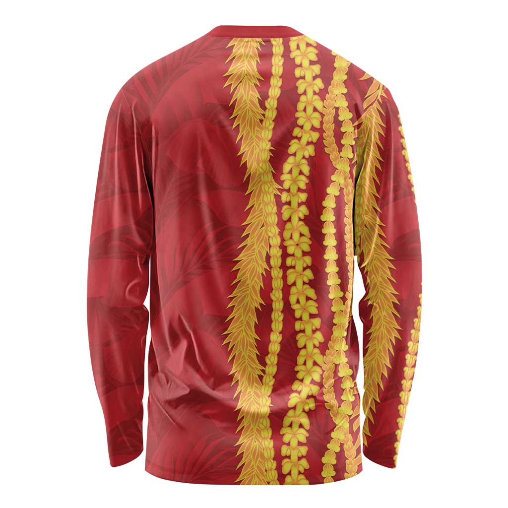 Hawaii Prince Kuhio Long Sleeve Shirt Red Hawaiian Lau Maia With Leis LT05 - Polynesian Pride
