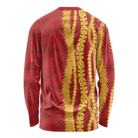 Hawaii Prince Kuhio Long Sleeve Shirt Red Hawaiian Lau Maia With Leis LT05 - Polynesian Pride